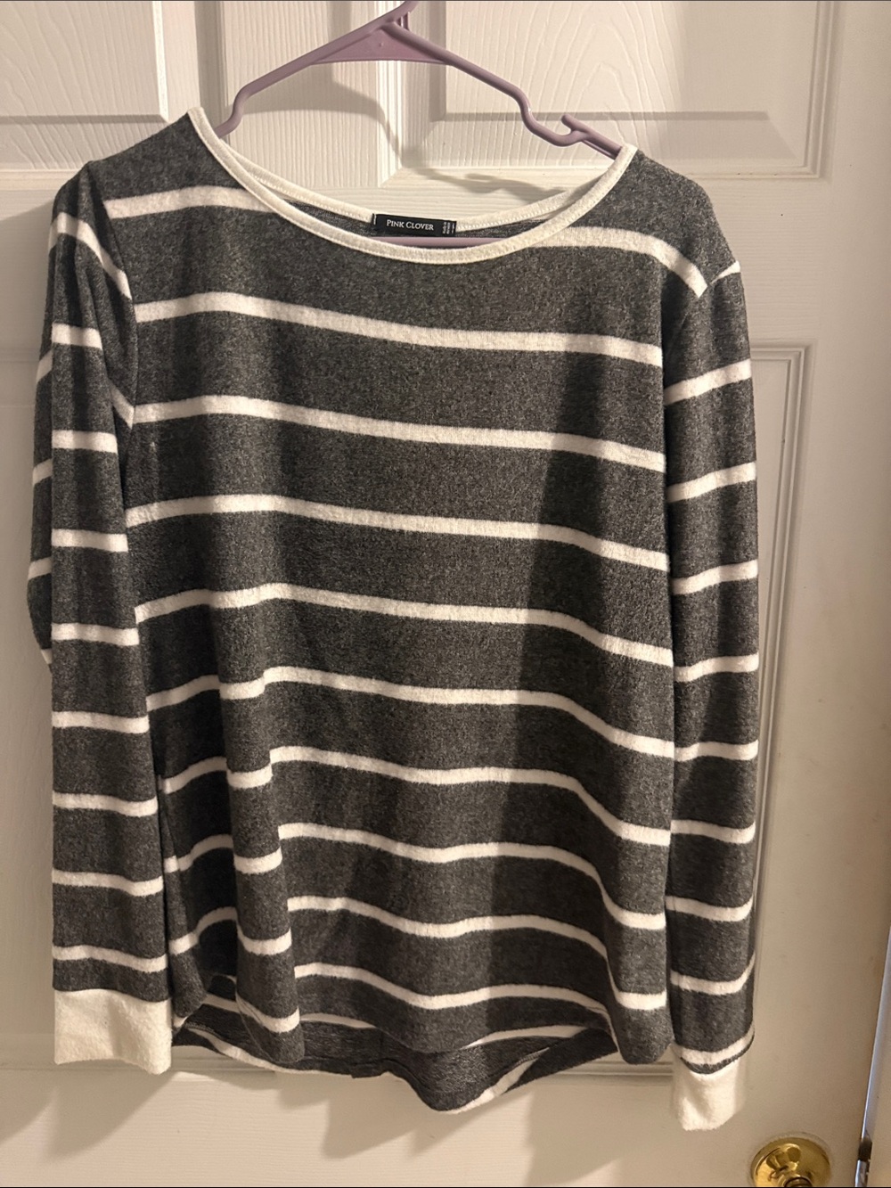 Pink Clover Gray & White Striped Crewneck Sweater